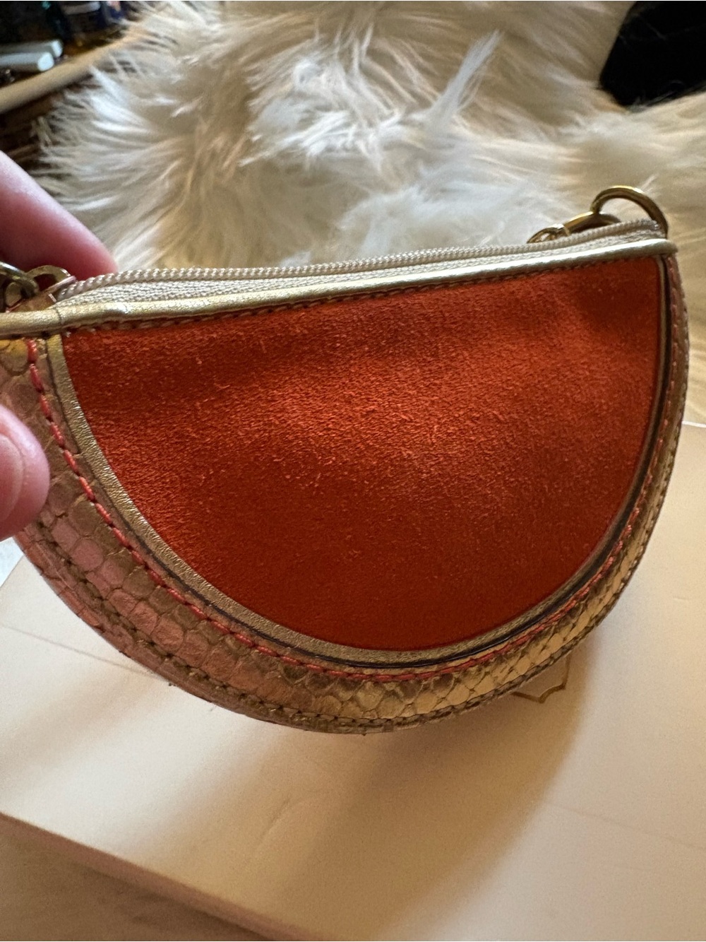 RARE COACH VINTAGE KOI FISH MULTICOLOR GOLD ORANGE LEATHER BRASS CHAIN WRISTLET - Picture 14 of 15
